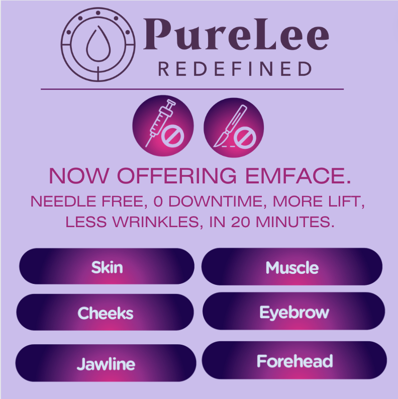Emface treatments at PureLee Redefined offer benefits to the skin, cheeks, forehead, and jawline
